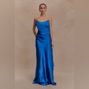 Carah Satin and Chiffon Maxi Dress - Cobalt